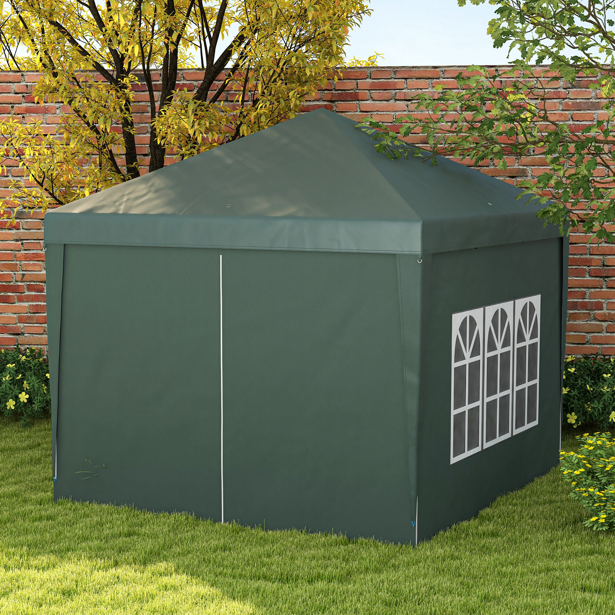 Tonnelle barnum pop-up pliant dim. 3L x 3l x 2,58H m 2 fenêtres sac transport acier Oxford vert