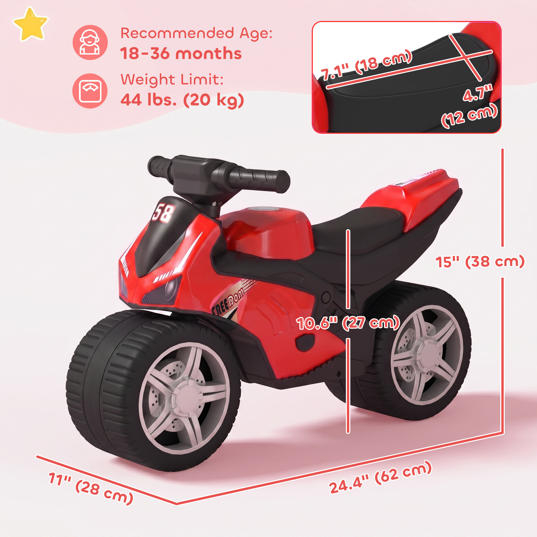 Draisienne moto de course larges roues effets sonores rouge
