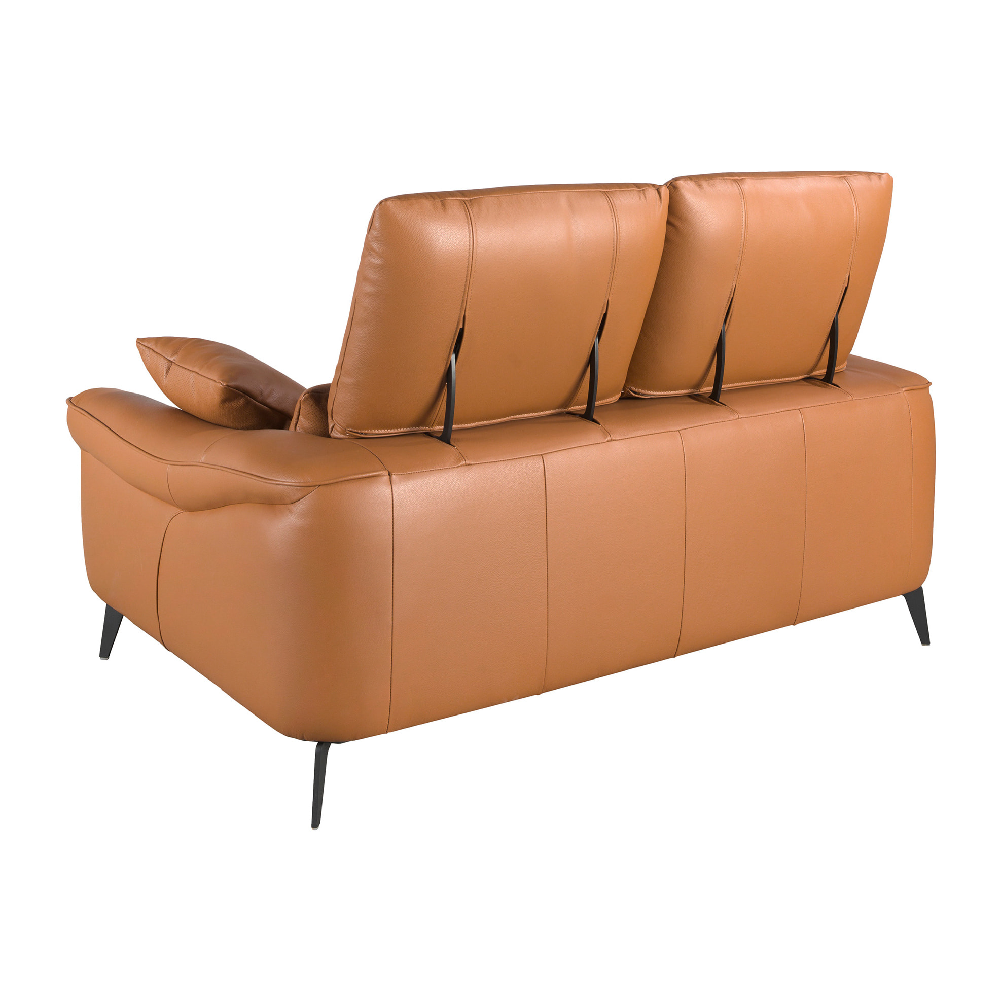 Sofá Angel Cerdá de 2 plazas tapizado en piel de origen vacuno en marrón patas de acero inoxidable en epoxi negro 170x107x105cm