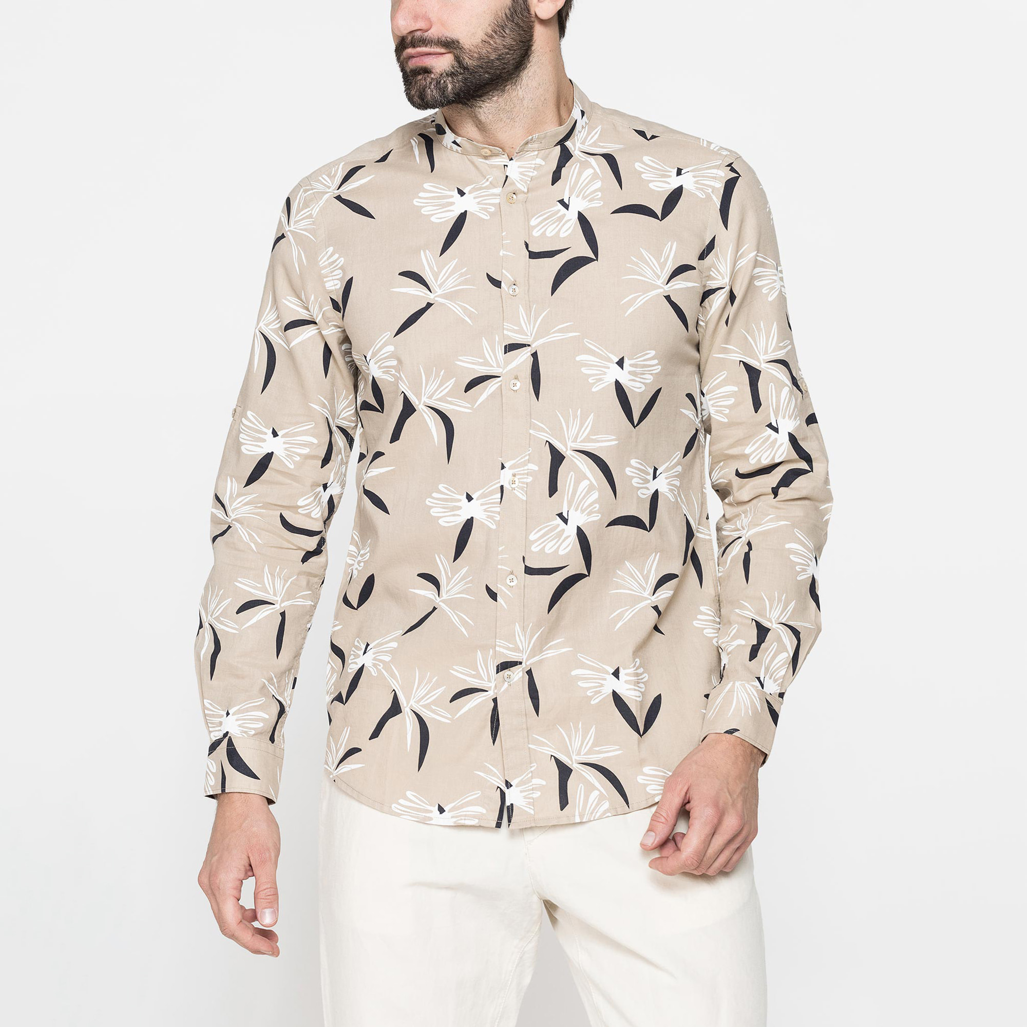 CAMICIA COREANA IN LINO COTONE STAMPATO