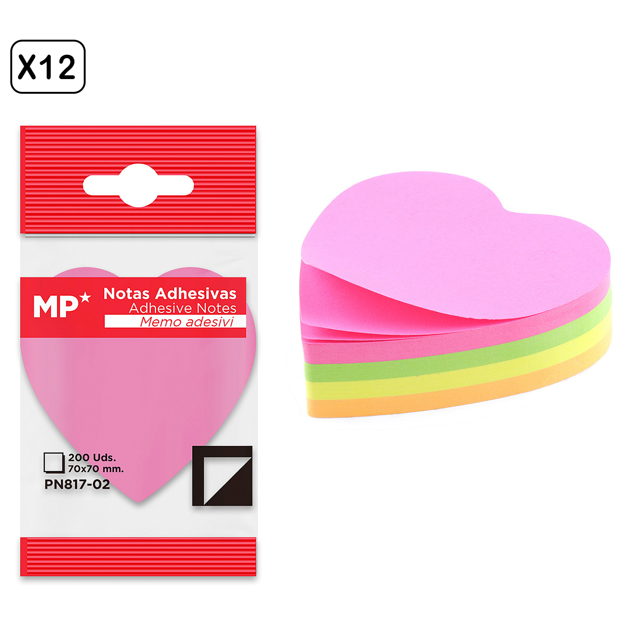 PACK 12 UNITA' NOTE ADESIVE 70 x 70 mm 200 FOGLI CUORE