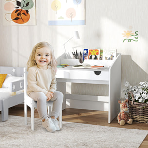Juego de Escritorio y Silla para Niños de +3 Años Pupitre Infantil con Cajón Extraíble y Compartimento para Dormitorio Sala Estudio Gris y Blanco
