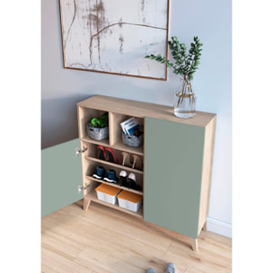 Zapatero Oslo melamina roble claro puertas verde 87x90x27 cm