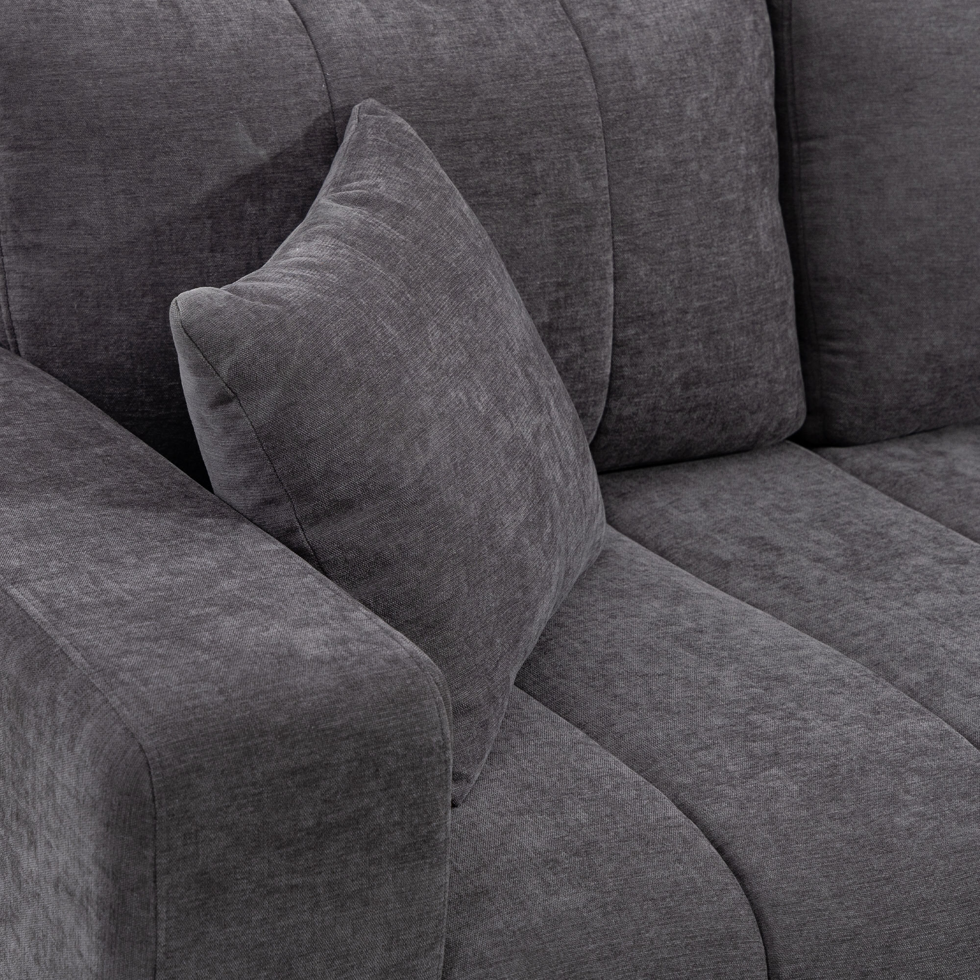 Canapé d'angle réversible 3 places design look matelassé 2 coussins déco tissu toucher lin gris