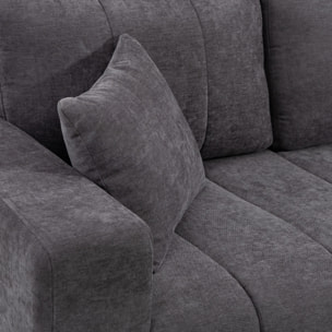 Canapé d'angle réversible 3 places design look matelassé 2 coussins déco tissu toucher lin gris