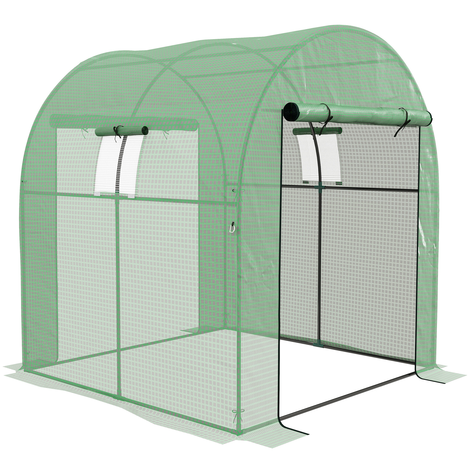 Invernadero de Exterior, Invernadero de Túnel con 2 Puertas Enrollables, 2 Ventanas de Malla, Cubierta PE 135g/m², Anti-UV, Marco de Acero, para Cultivos, Plantas, 180x180x200 cm, Verde