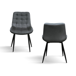 Set di 4 sedie BARCELLONA in tessuto effetto velluto grigio e gambe in metallo nero