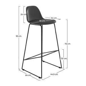 Lot de 2 chaises de bar noires 75 cm - Leni