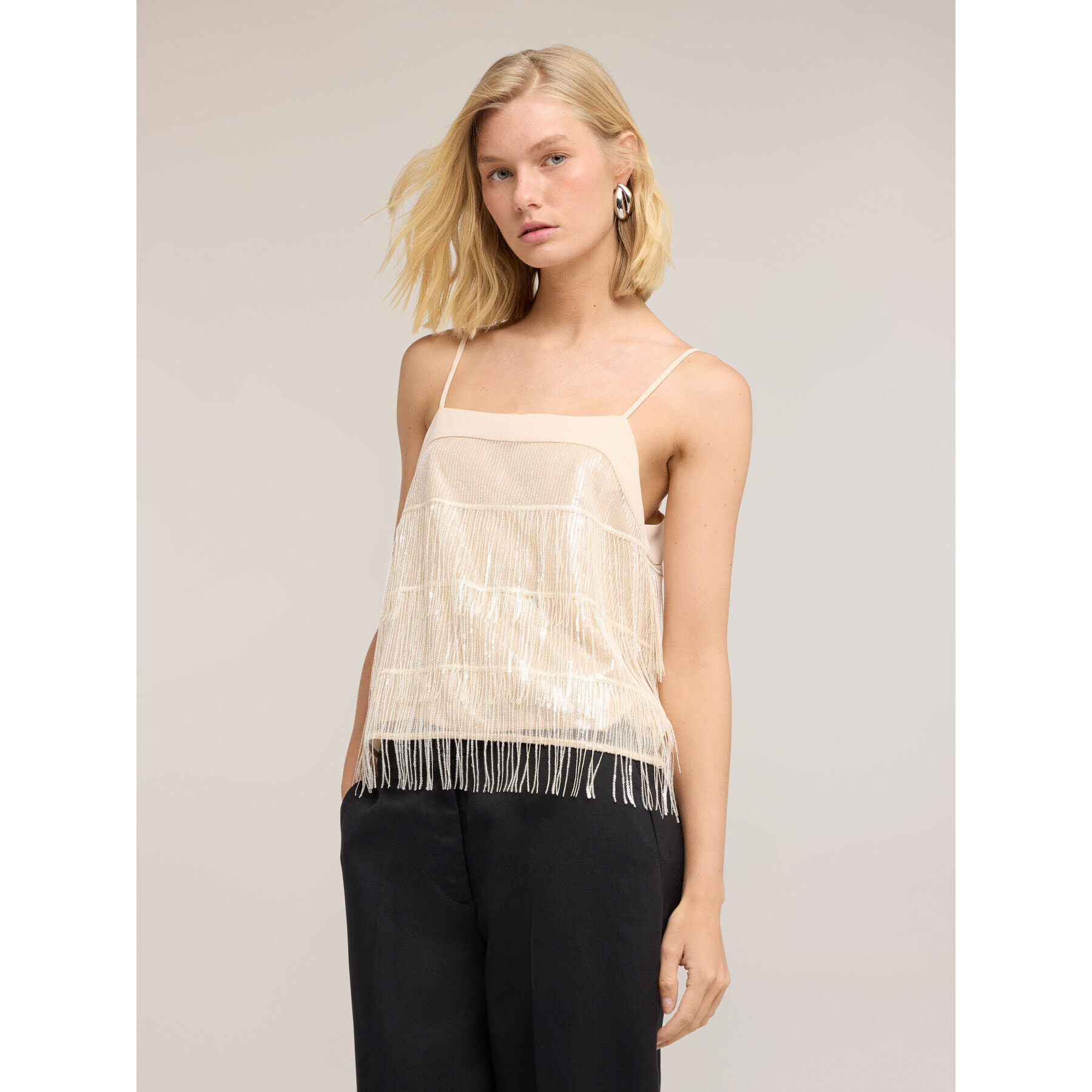 Motivi - Top de tul con flecos - Beige