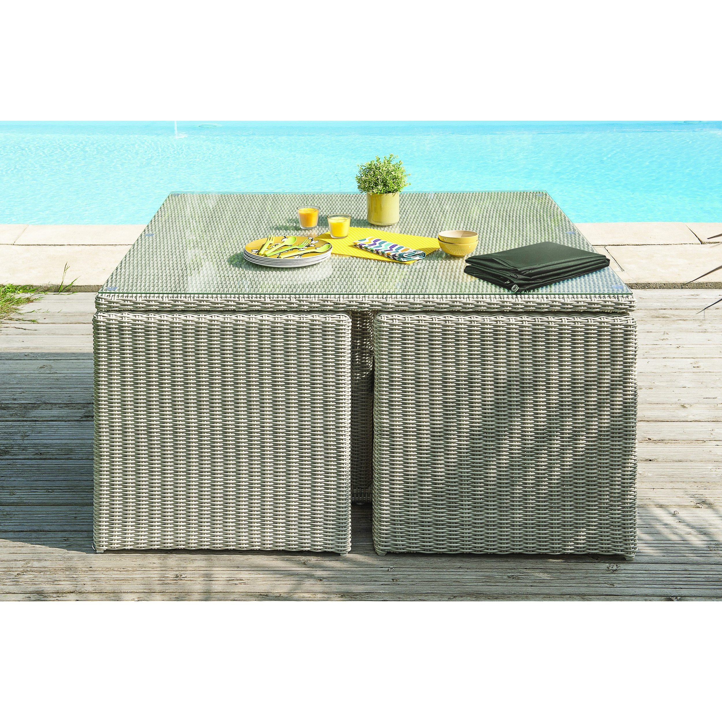 OCEANE-LUNCH - Housse de protection pour table de jardin en polyester gris