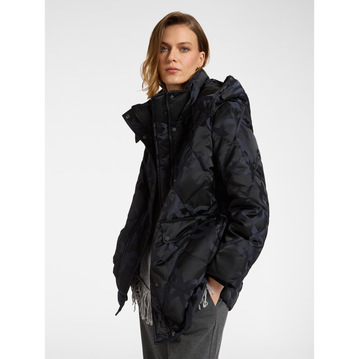 Elena Mirò - Chaqueta de plumas con monograma y capucha - Negro