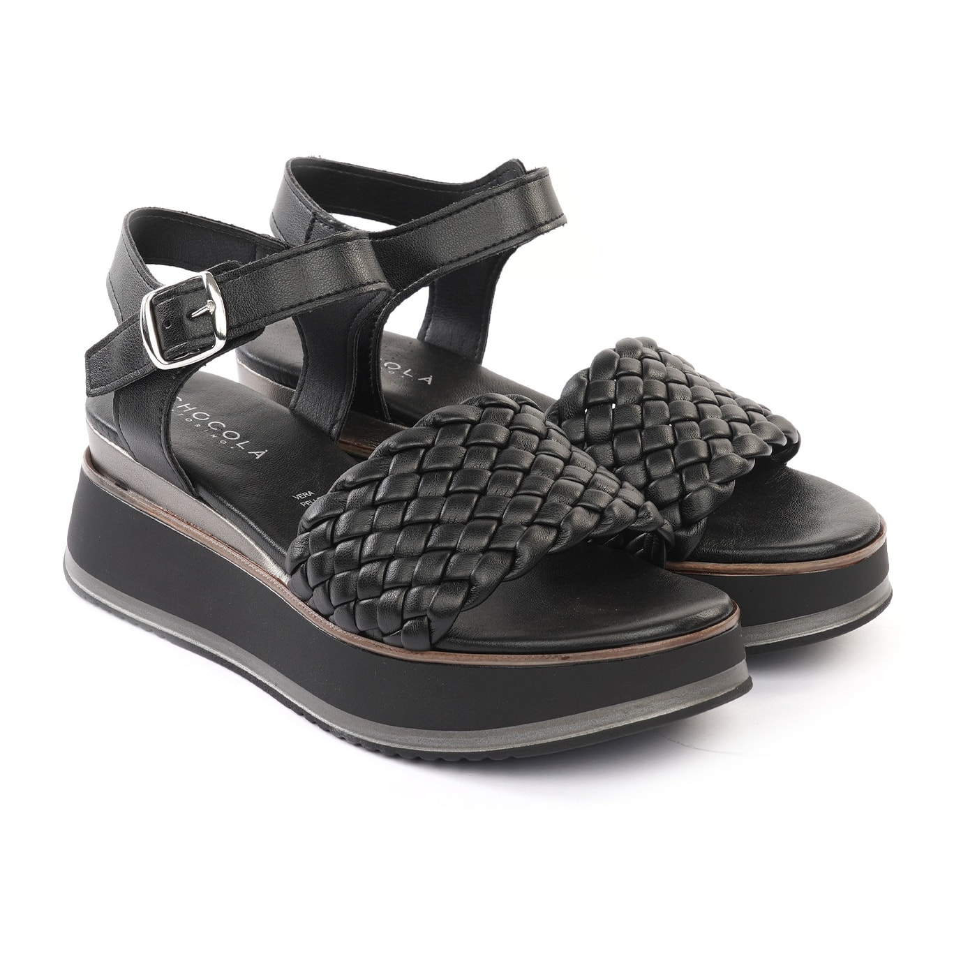 SANDALO ZEPPA TRECCIA NERO