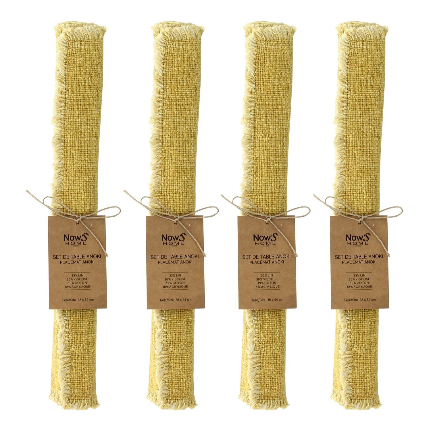 Lot de 4 sets de table avec franges jaune ANOKI