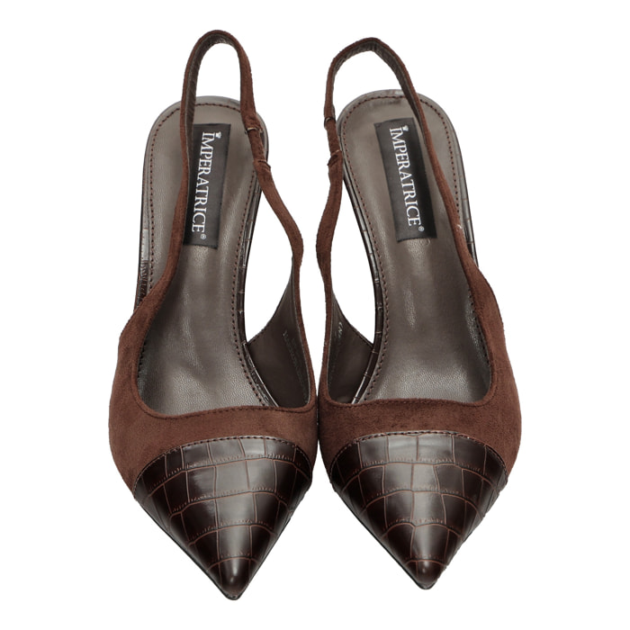 Decolletè in simil-pelle scamosciata con punta pitonata