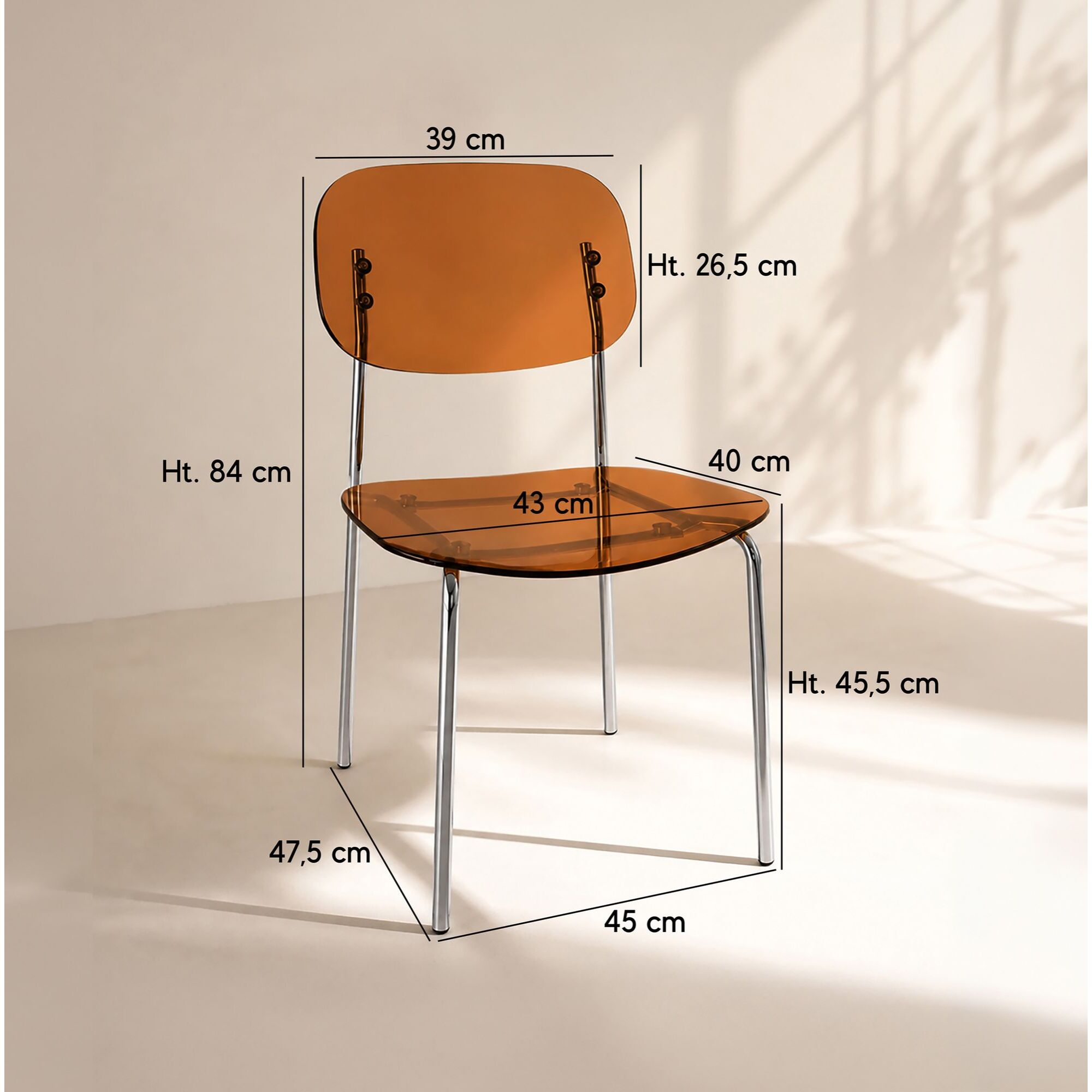 Lot de 2 chaises de table en résine acrylique et métal ambre GLAM