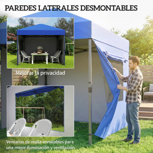 Carpa Plegable 3x3 m, Pop-up, Cenador Pabellón de Jardín con 3 Paredes Laterales, 2 Ventanas Malla, UPF50+, Altura Ajustable 3 Niveles, Bolsa Transporte, Sacos Arena, Gazebo Exterior, Azul