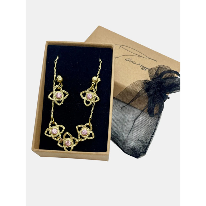 Conjunto Mismy Gargantilla y pendientes en dorado y cristal Sw color Rosa