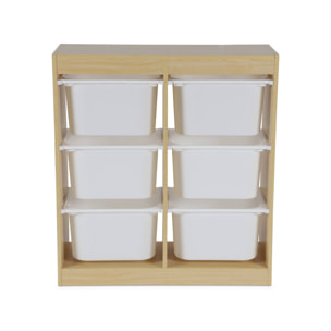 Meuble de rangement enfant. naturel. 6 bacs de rangement en plastique