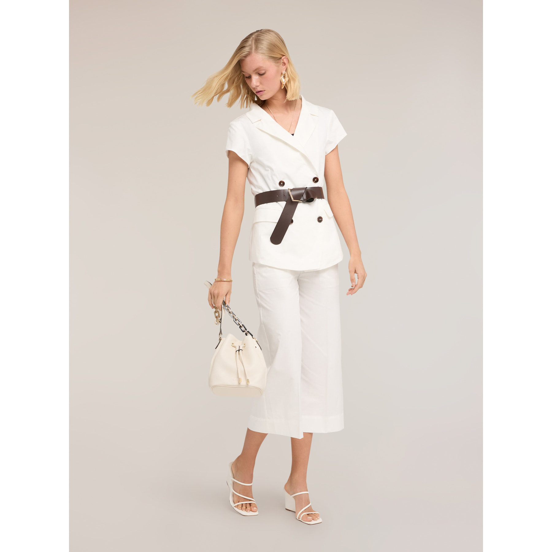 Motivi - Pantalones cropped de tela mezcla de algodón - Blanco