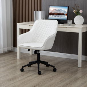 Silla de Oficina Ergonómica Silla de Escritorio Giratoria de Cuero PU con Altura Ajustable y Función de Inclinación para Salón Dormitorio Estudio 59x60x90-100 cm Blanco