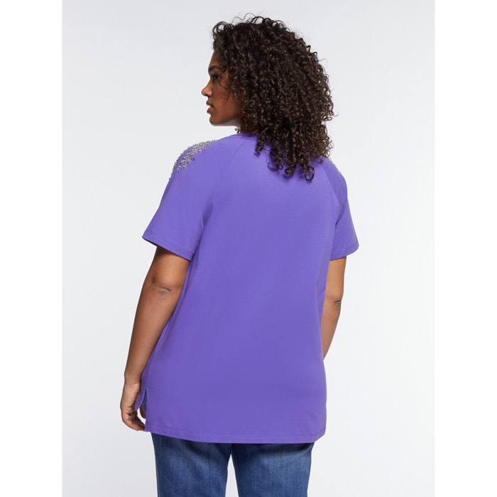 Fiorella Rubino - Camiseta con bordado de hojas - Violeta