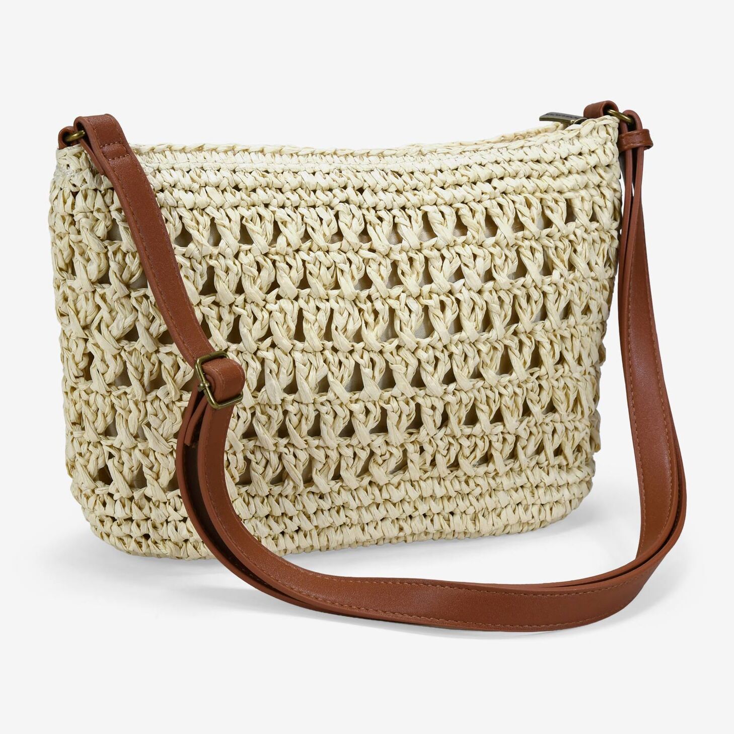 Bolso bandolera beige en rafia con flor