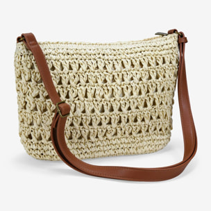 Bolso bandolera beige en rafia con flor
