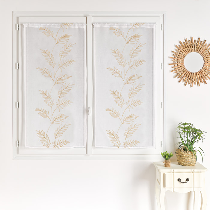 Paire voilages avec motif feuilles brodées - Sable