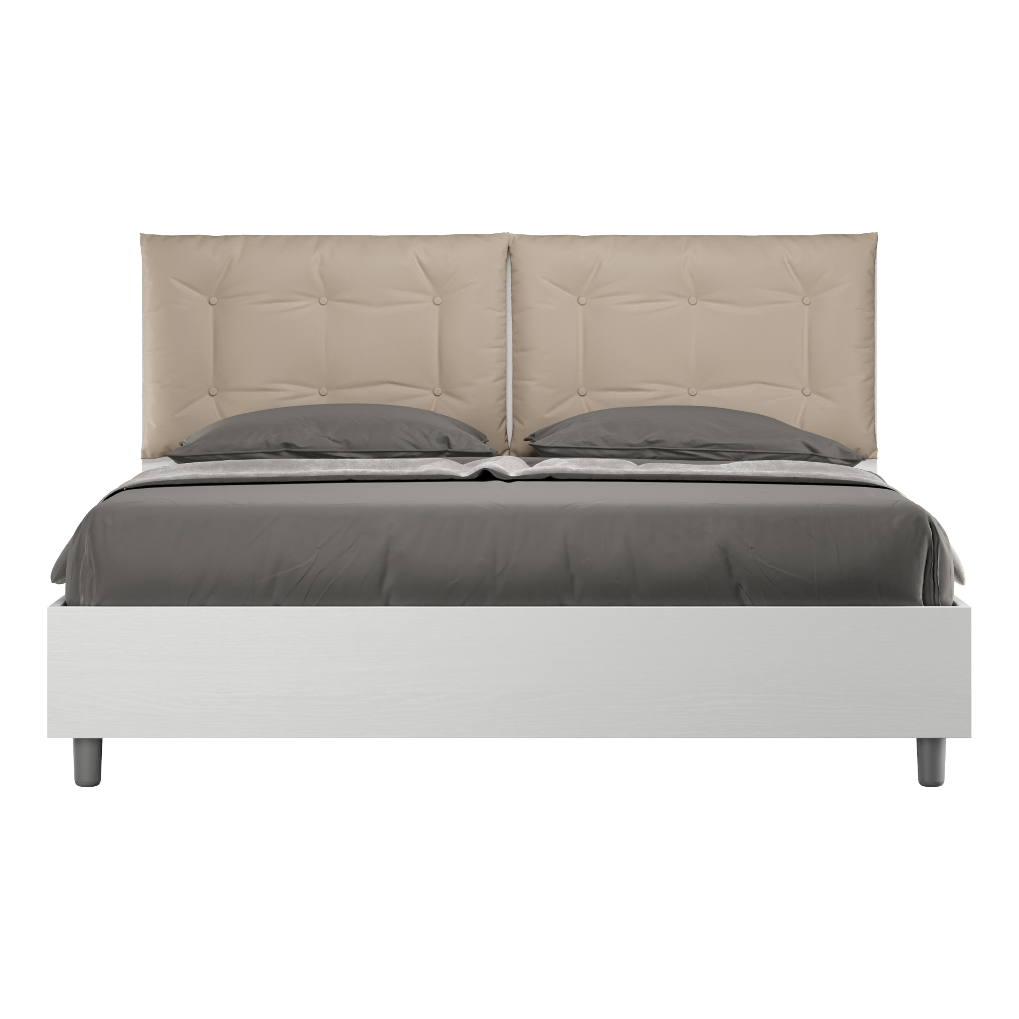 Lit sans sommier 160x190 avec coussins similicuir taupe Egos Annalisa