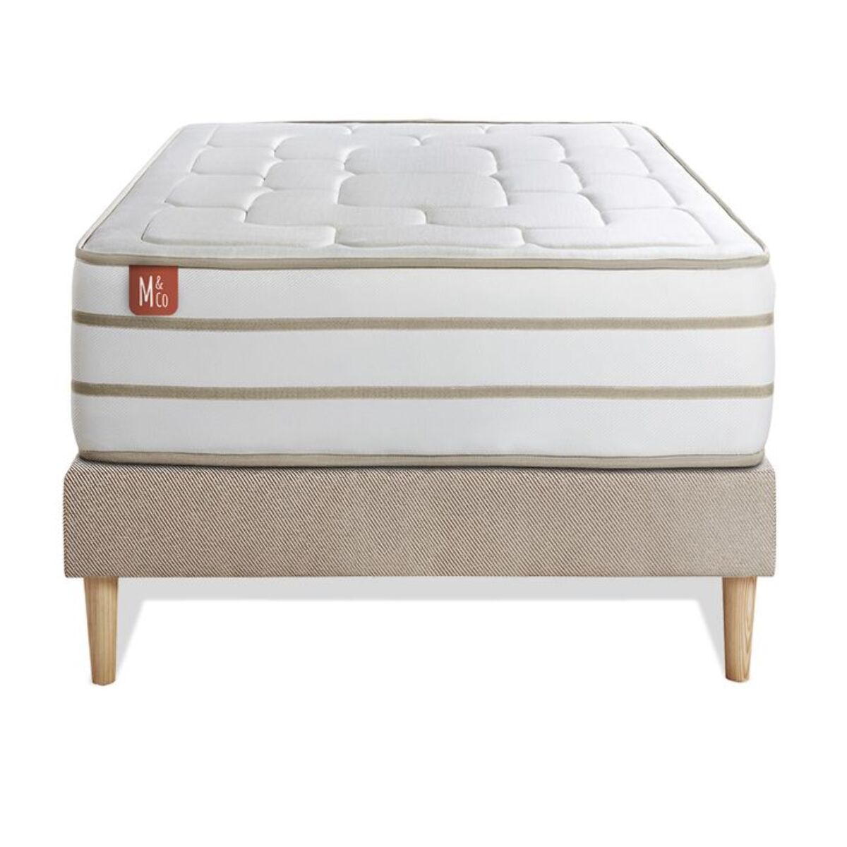 Ensemble Matelas Le Douillet - 26cm - Mémoire de forme - Matériaux éco-responsable - Sommier Tapissier Beige