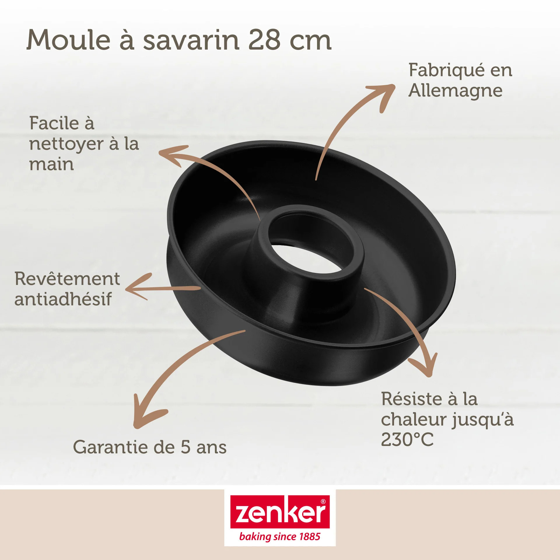Set pâtisserie avec moule à savarin 28 cm en acier, 2 bols à mixer, verre mesureur et spatule Zenker