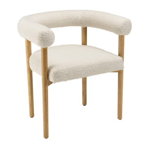 GASTON - Chaise en tissu écru, dossier arrondi et pieds en bois naturel