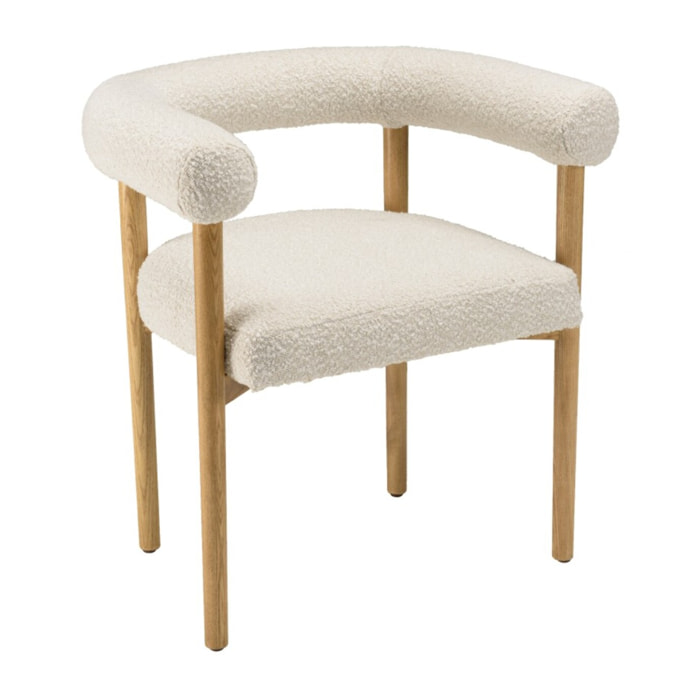 GASTON - Chaise en tissu écru, dossier arrondi et pieds en bois naturel