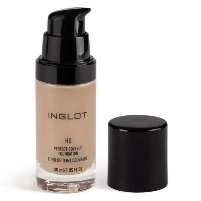 INGLOT HD Perfect Coverup Foundation MW75, Base de maquillaje de larga duración, Cobertura media/alta, acabado mate natural, dejando la piel sin imperfecciones, Formula Vegana. Color: Beige medio, subtono neutro, piel medias. 30ml