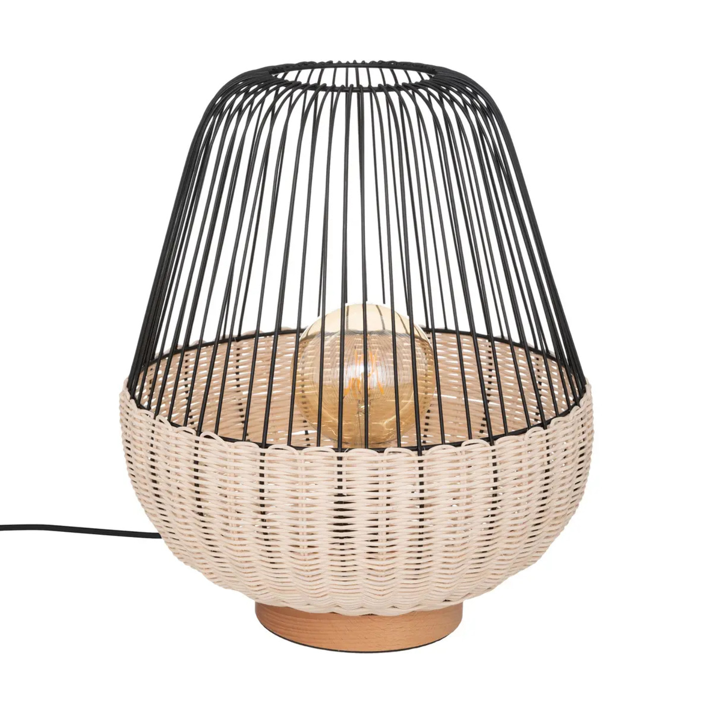 Lampe "Anea" - métal et hêtre - noir - H35 - 5 cm