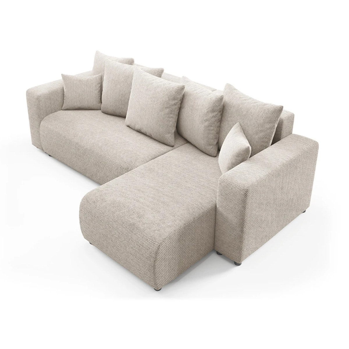 GLORIA - Canapé d'angle droit convertible 4 places en tissu beige