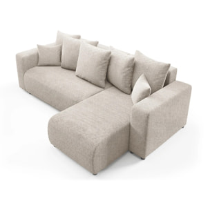 GLORIA - Canapé d'angle droit convertible 4 places en tissu beige