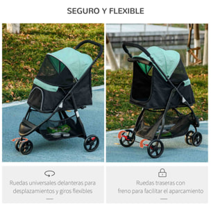 Carrito para Perros Plegable Cochecito para Mascotas Carrito para Perros Pequeños con Cesta de Almacenaje Ventana de Malla Cubierta para Lluvia y 2 Ruedas Universales 80,5x51,5x100 cm Verde