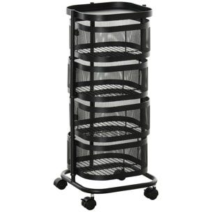 Carrito Auxiliar con Ruedas de 5 Niveles, Carrito de Cocina con 4 Cestas de Almacenamiento Giratorias 270° y Bandeja Superior, para Frutas, Verduras, Utensilios, 33x33x77 cm, Negro