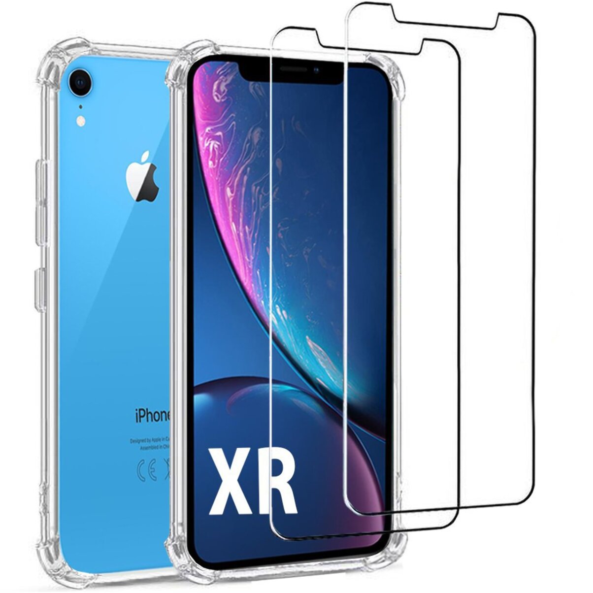 Coque iPhone XR Antichoc Silicone + 2 Vitres en verre trempé Protection écran