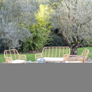 Salon de jardin TIGA en résine tressée 4 places - coussins crème