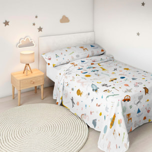 Juego de Sábanas Estampadas - Infantil - Incluye 1 Funda de Almohada - 100% Algodón - Veo Veo Reverso