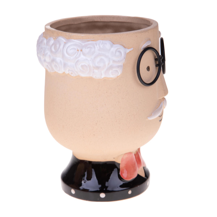 Vaso Testa Uomo Papillon diametro 16,5 altezza 21,5 Cm - Pezzi 2 - 16,5X21,5X15,7cm - Colore: Beige - Bianchi Dino - Decori Casa E Complementi