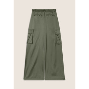 Pantaloni Cargo effetto seta wide leg con fondo regolabile