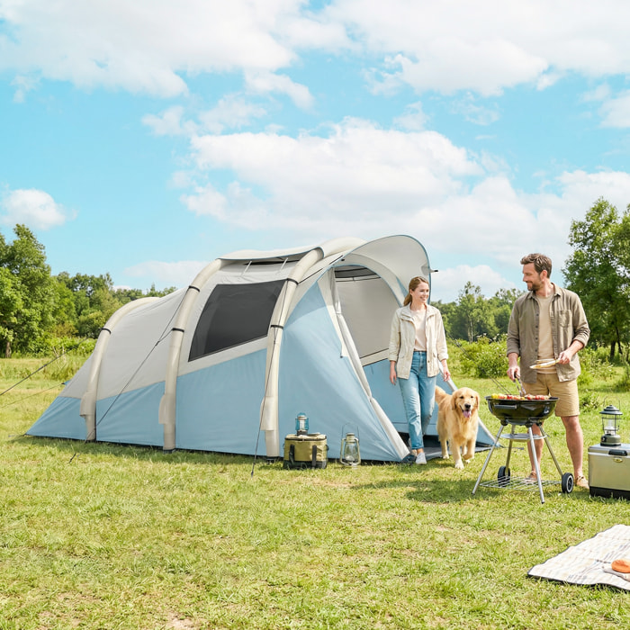 Tienda de Campaña Inflable Glamping Tipo Túnel para 2–3 Personas con Bomba 2 Habitaciones Puerta Ventanas Bolsa para 3 Estaciones Montaje Rápido Tela Oxford 210D Impermeable 3000+ Azul Claro