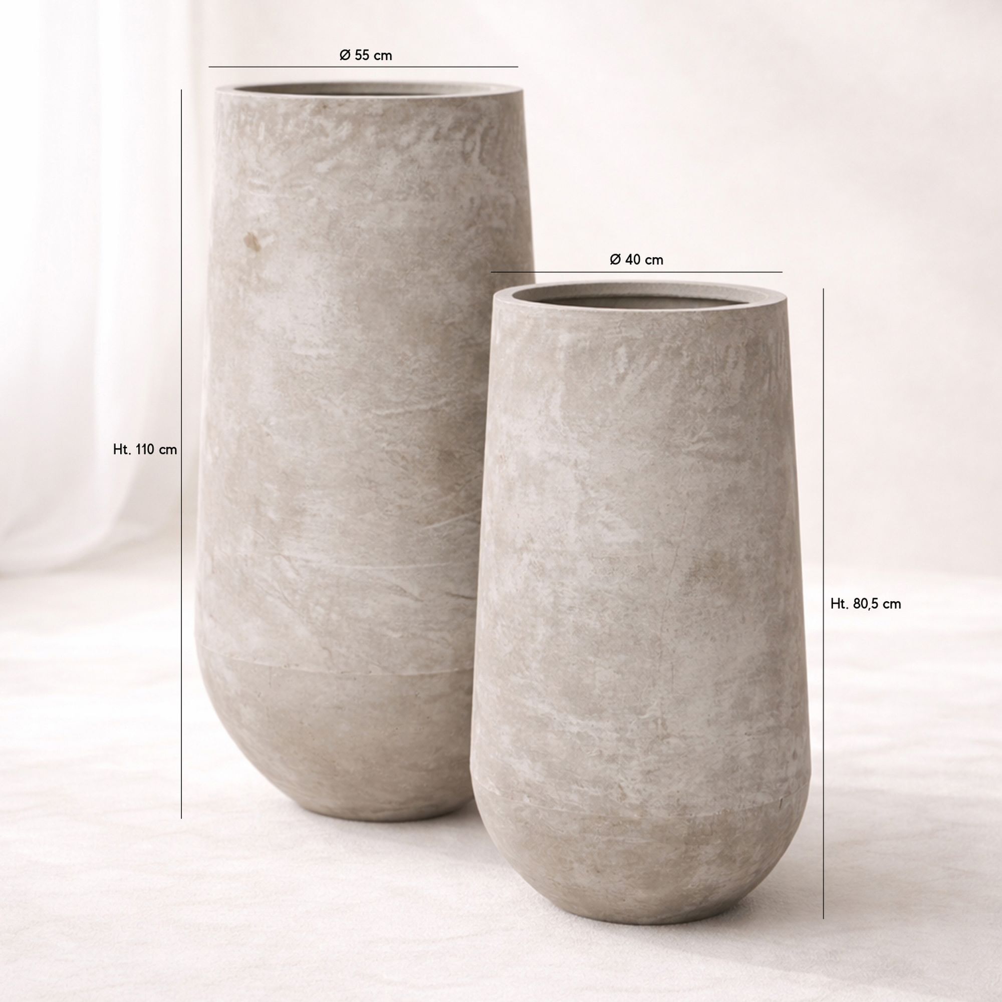 Set de 2 pots ronds en terre d'argile forme haute 40/55cm FARO