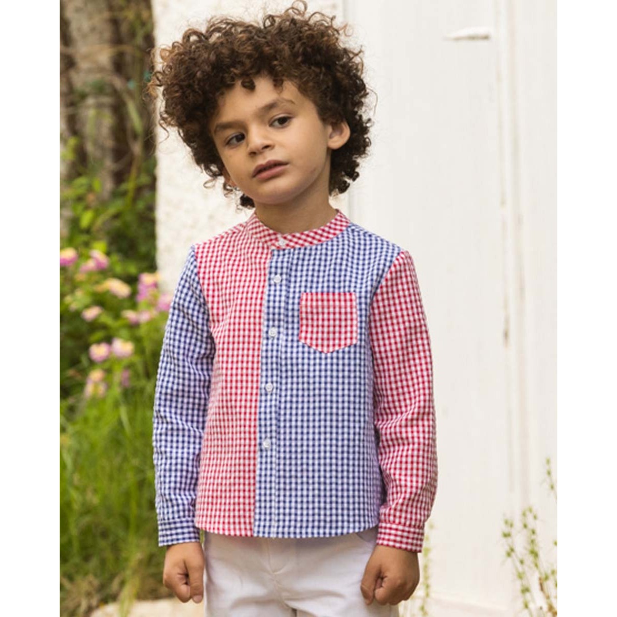 CAMISA BICOLOR CUADROS VICHY ROJO Y AZUL