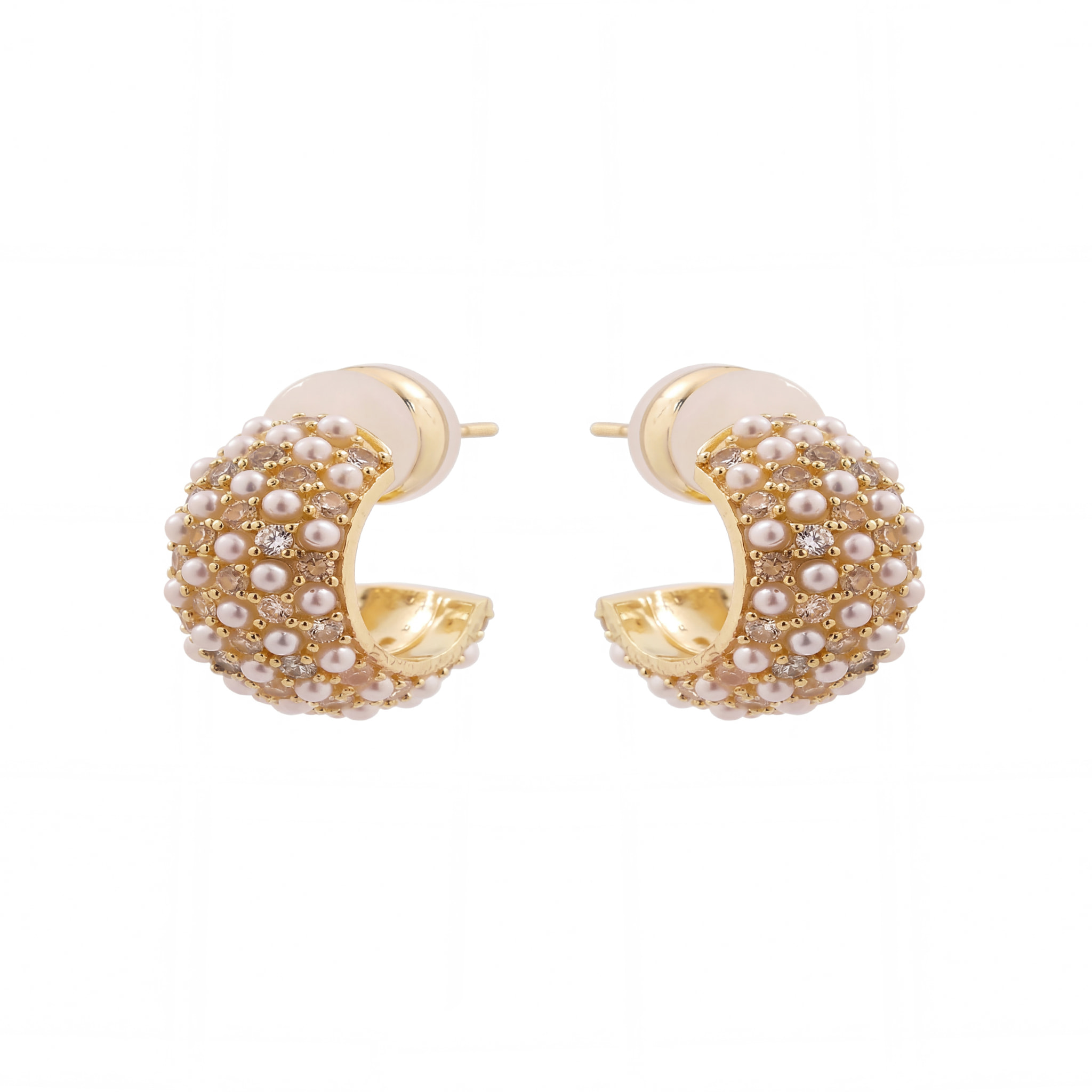 Pendientes de Aleación de Metal y Perla Blanca acabado en oro amarillo de 18k