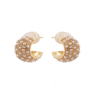 Pendientes de Aleación de Metal y Perla Blanca acabado en oro amarillo de 18k