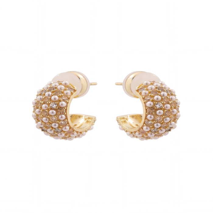 Pendientes de Aleación de Metal y Perla Blanca acabado en oro amarillo de 18k